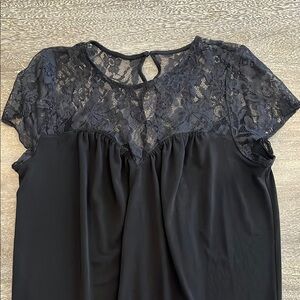 Express Black Lace Yoke Capped Sleeved Top Size M